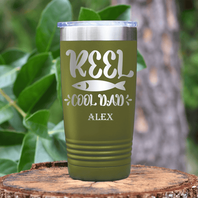 Military Green Fishing Tumbler With Reel Cool Dad Design