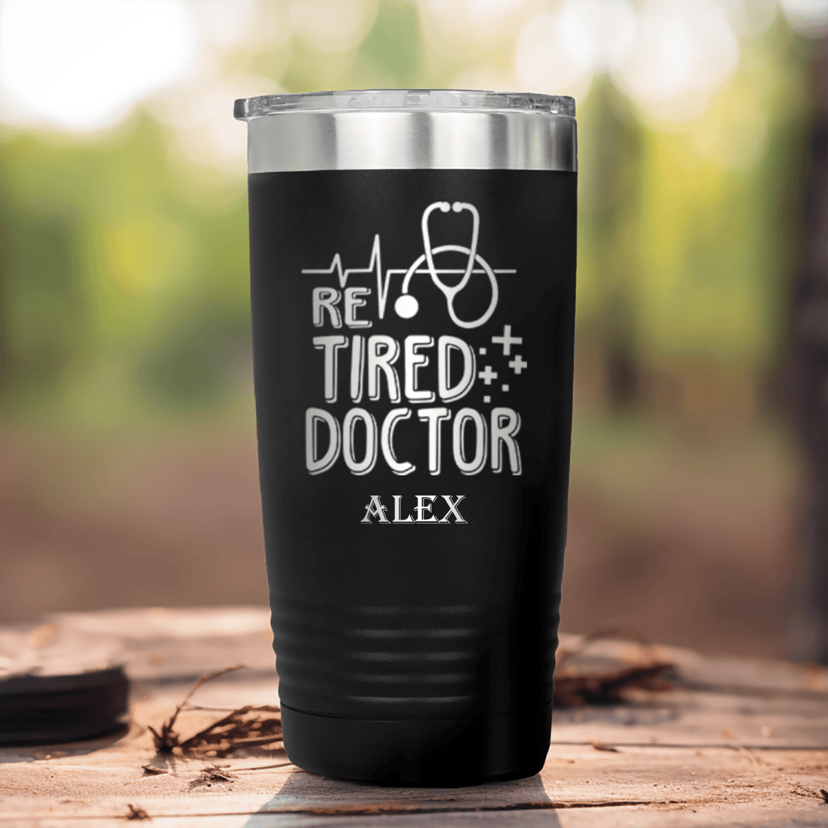 Black Retirement Tumbler With Retired Doctor Design