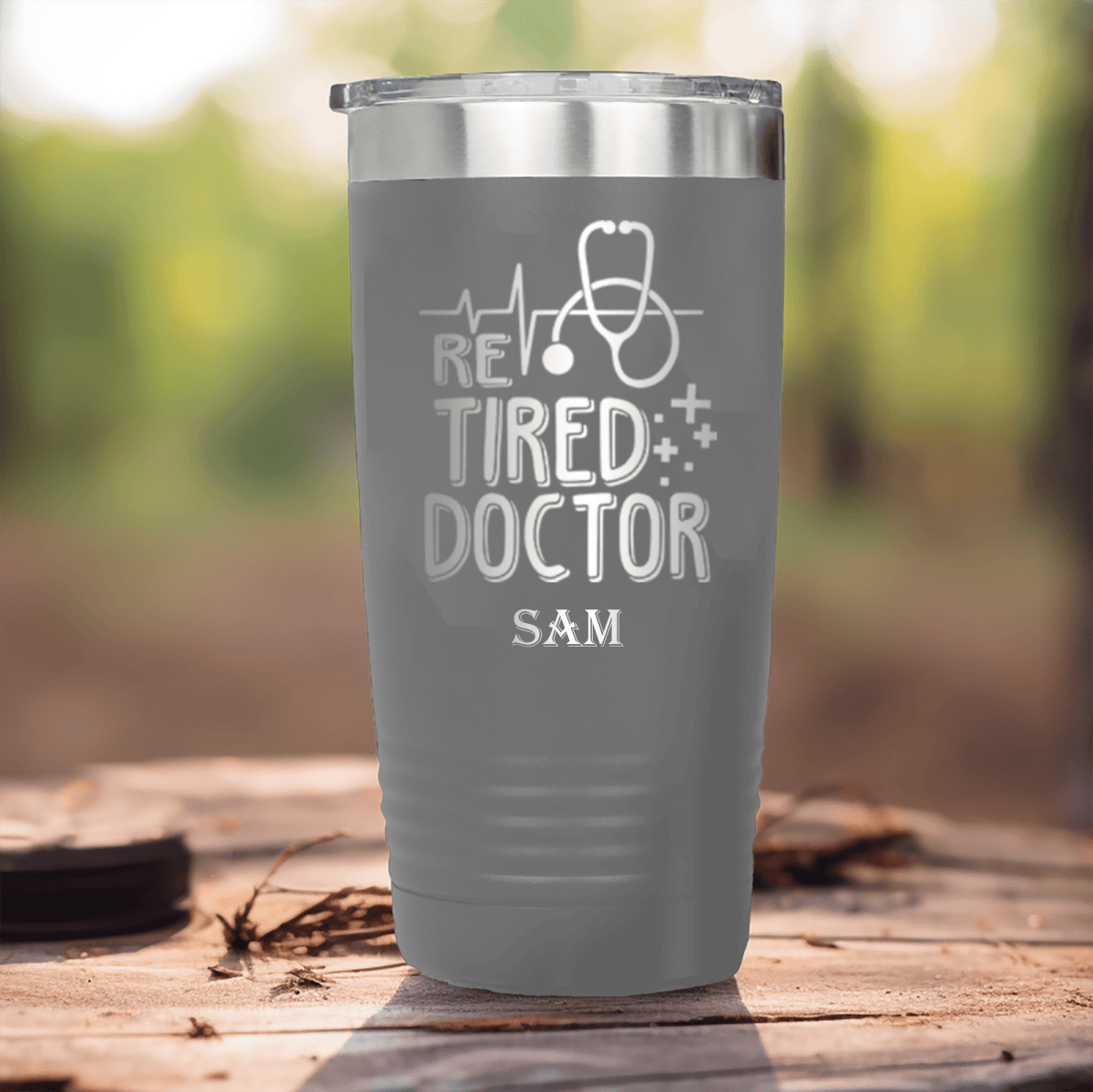 Grey Retirement Tumbler With Retired Doctor Design