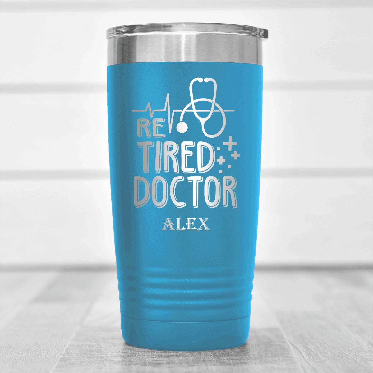 Light Blue Retirement Tumbler With Retired Doctor Design