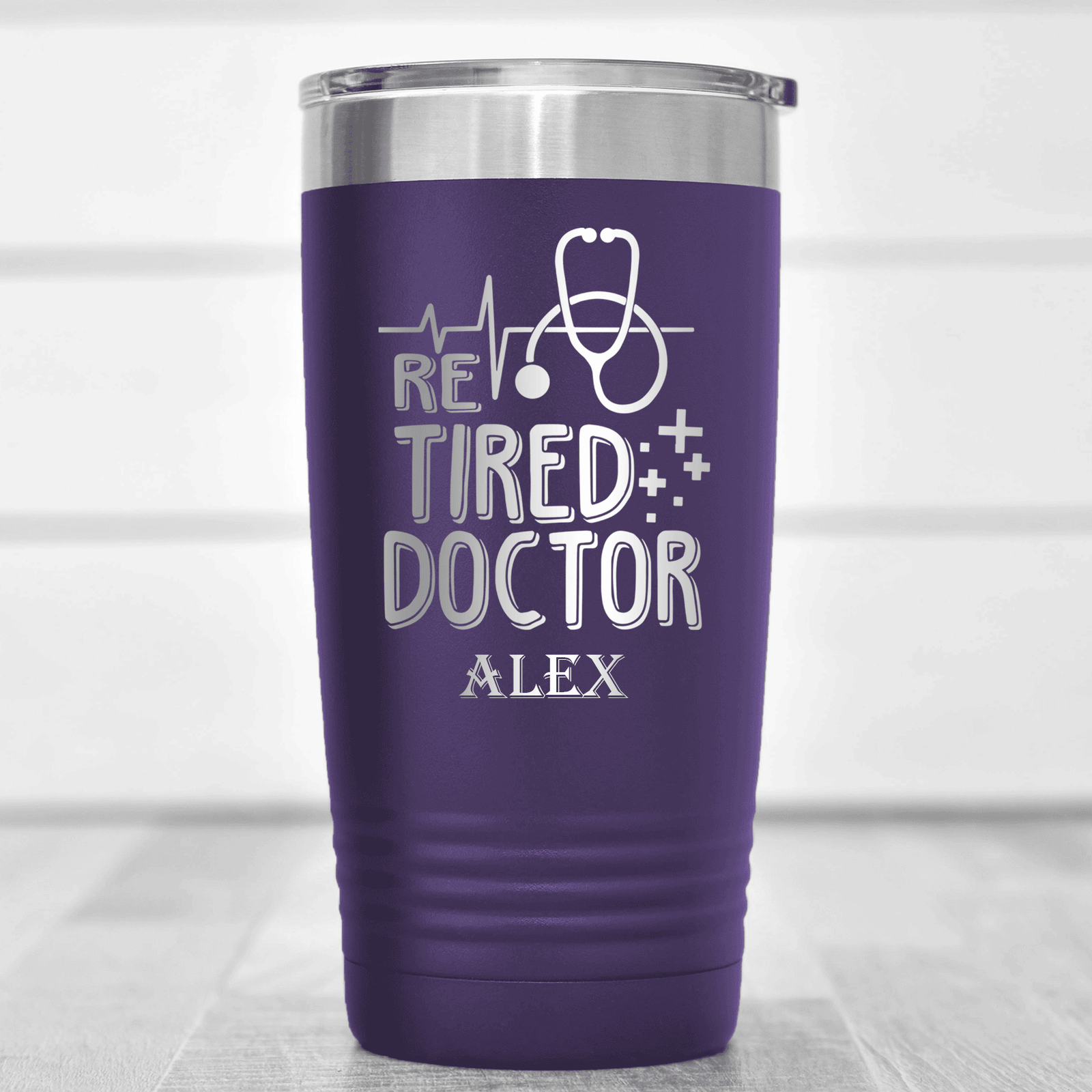 Purple Retirement Tumbler With Retired Doctor Design