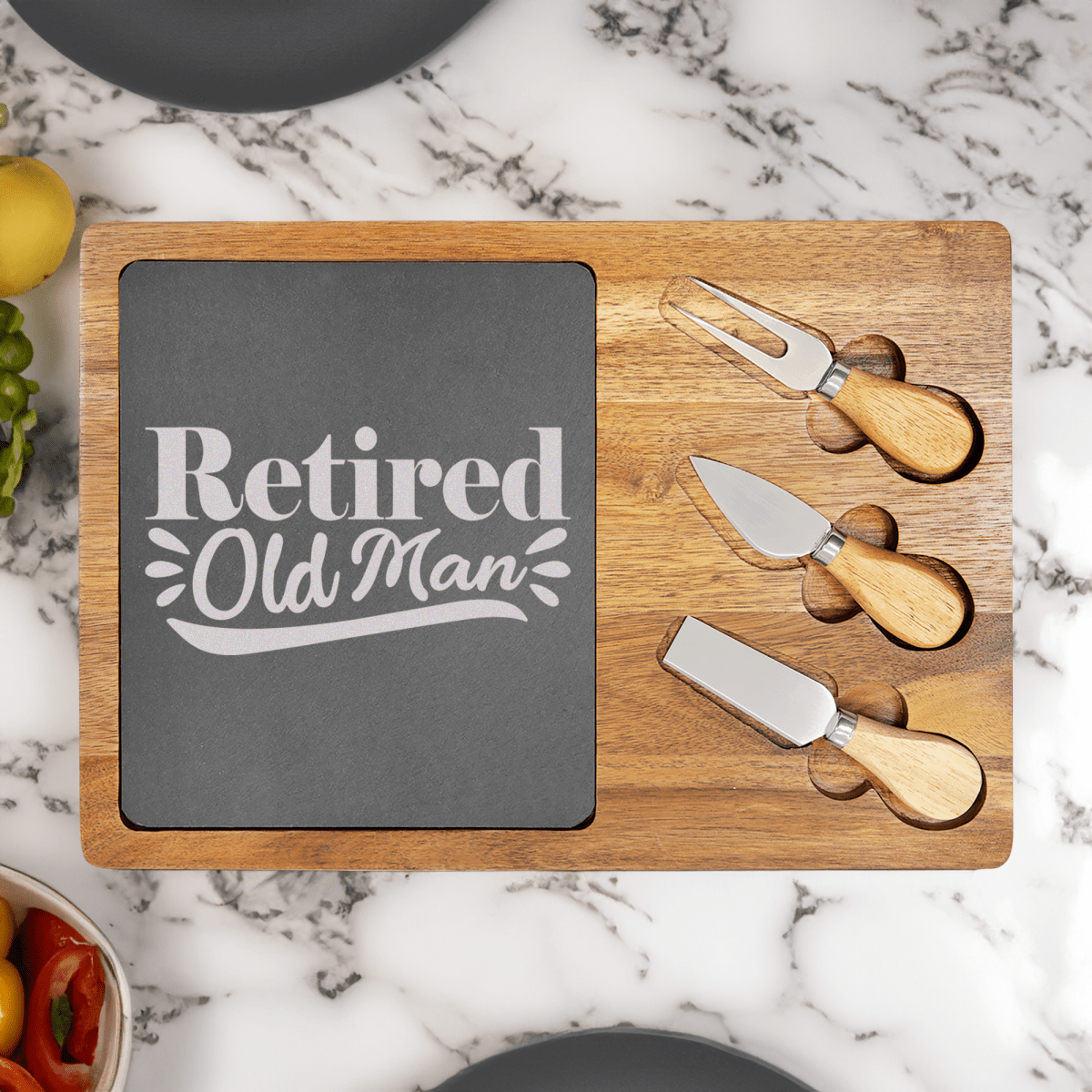 Retired Old Man Wood Slate Serving Tray