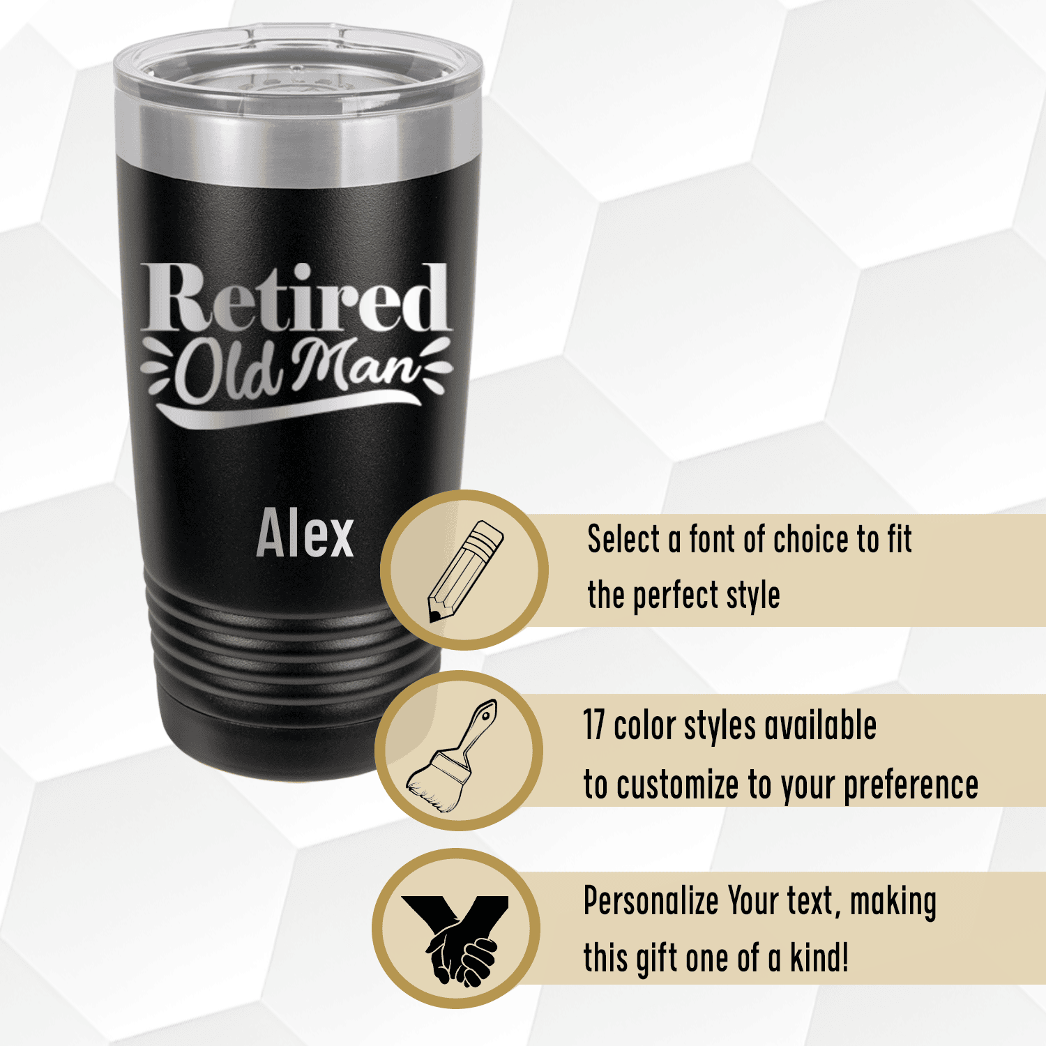 Unique Personalized Retired Old Man Tumbler Customized Retirement Tumblers Gifts for Men by Groovy Guy