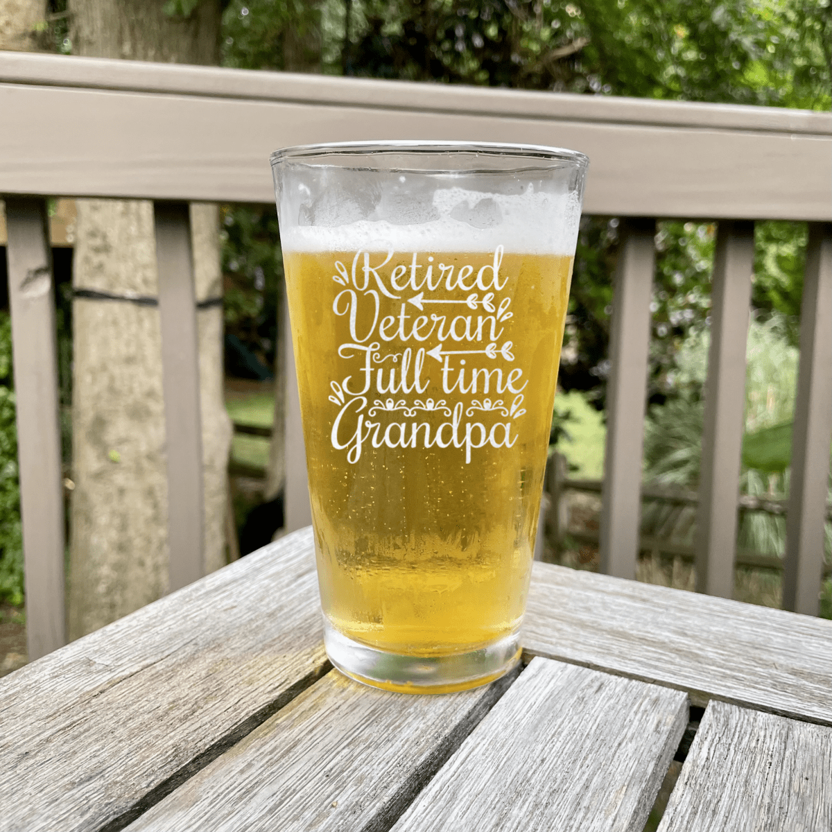 Retired Veteran Full Time Grandpa Pint Glass