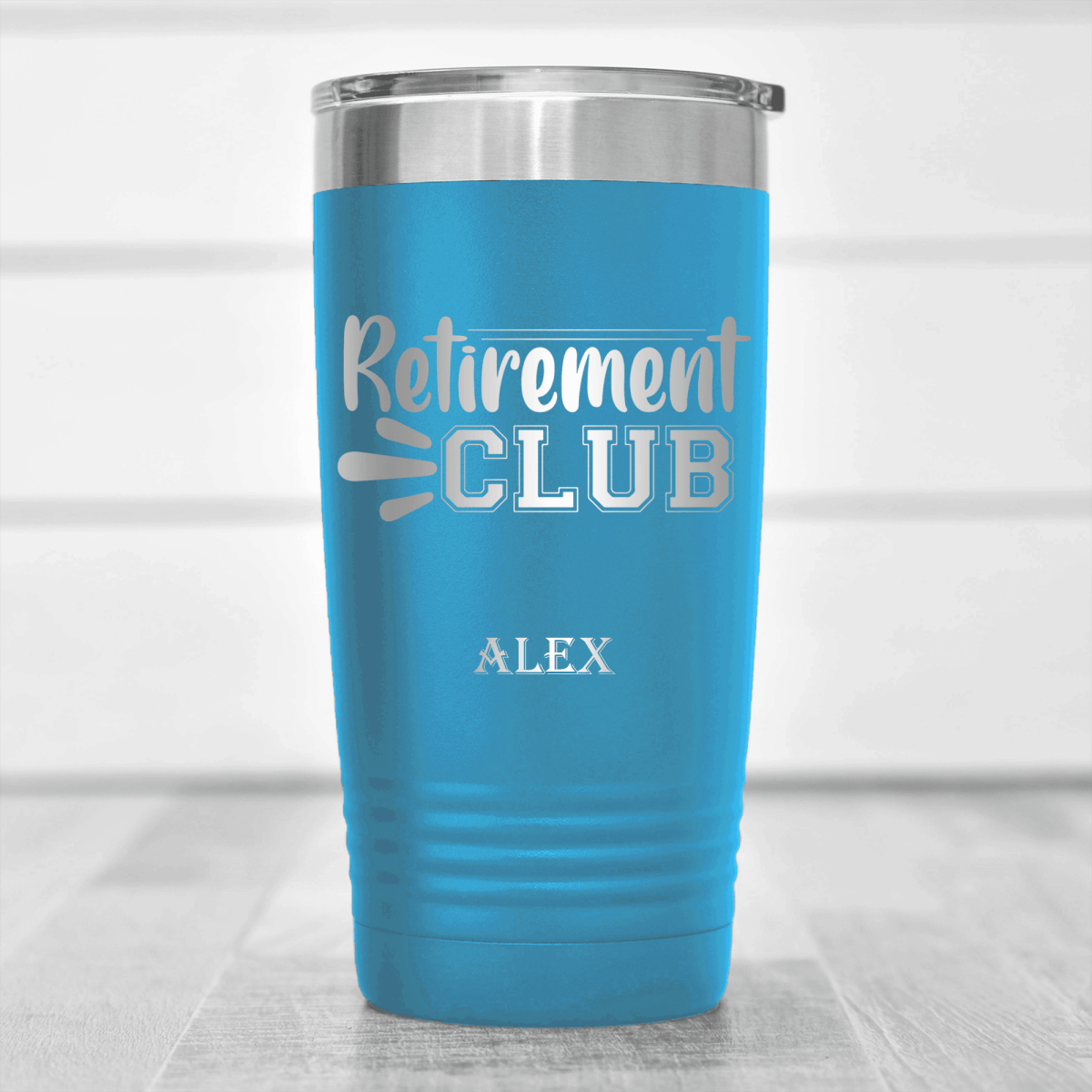 Light Blue Retirement Tumbler With Retirement Club Design
