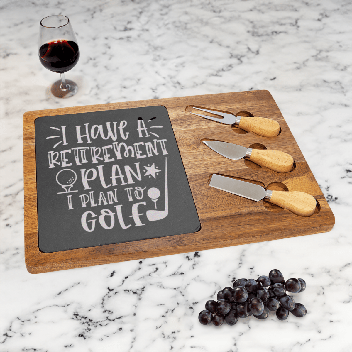 Unique Personalized Retiring To The Course Wood Slate Serving Tray Customized Retirement Serving Boards Gifts for Men by Groovy Guy