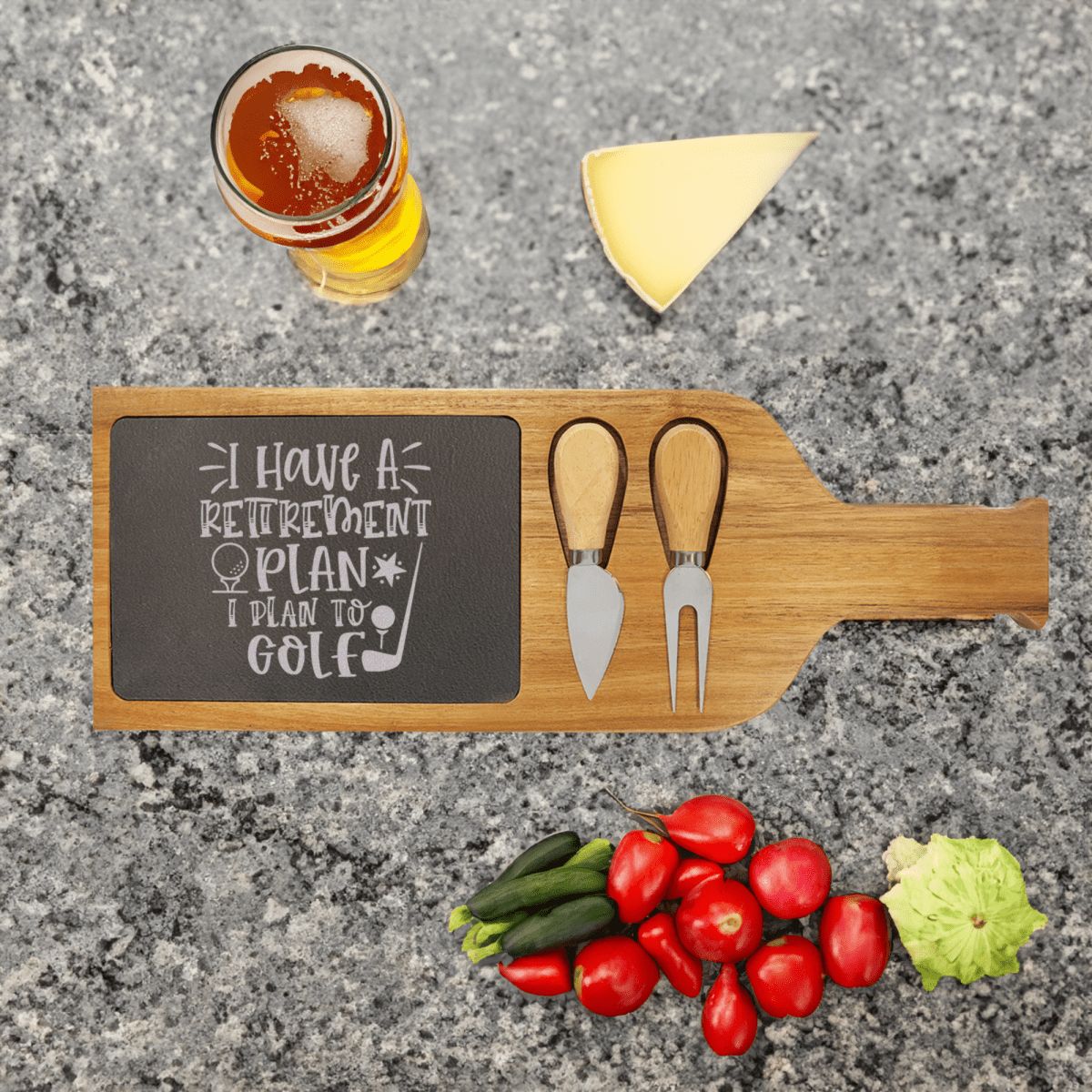 Unique Personalized Retiring To The Course Wood Slate Serving Tray With Handle Customized Retirement Small Serving Boards Gifts for Men by Groovy Guy