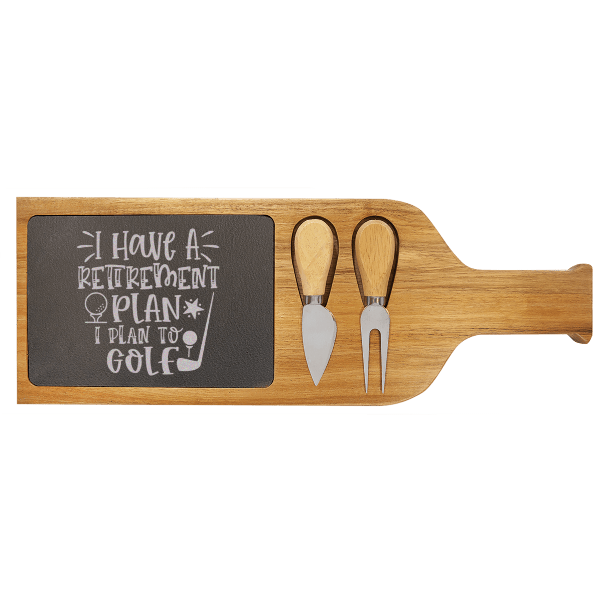 Unique Personalized Retiring To The Course Wood Slate Serving Tray With Handle Customized Retirement Small Serving Boards Gifts for Men by Groovy Guy