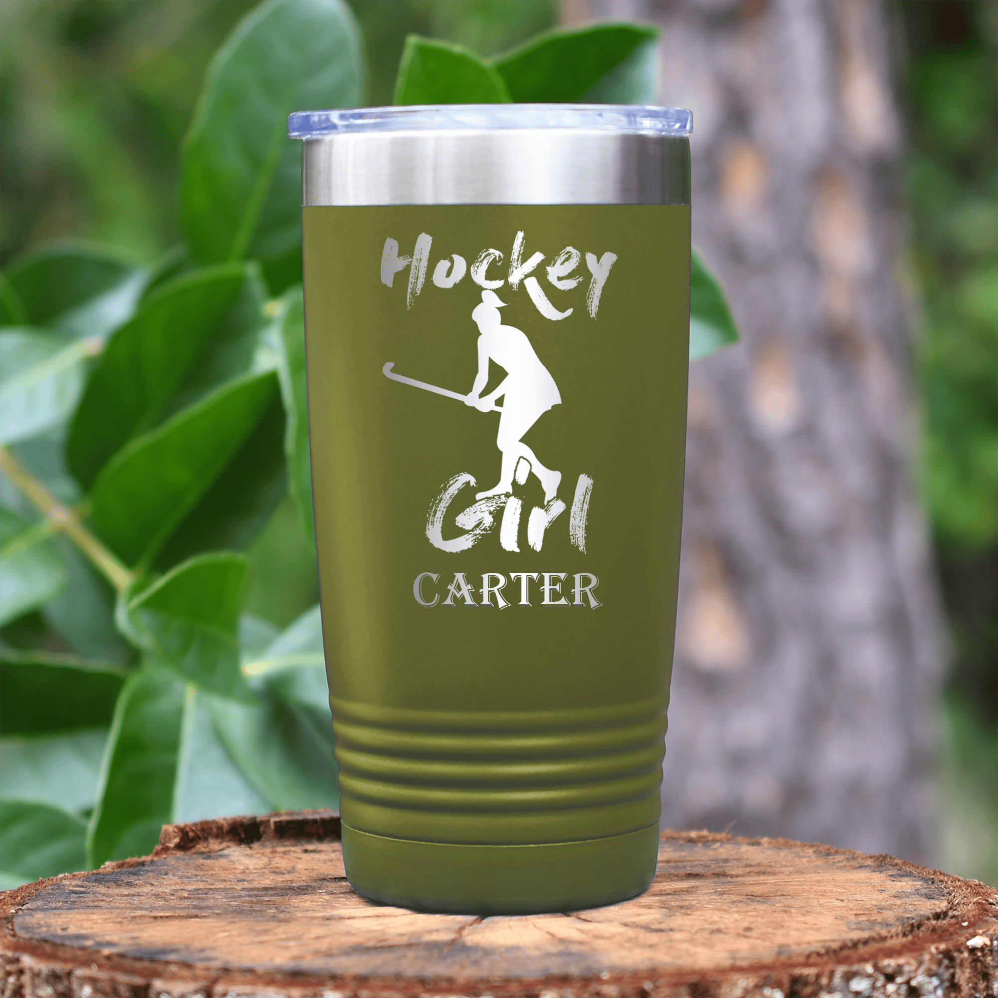 Military Green Hockey Tumbler With Rink Diva Design