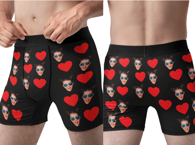 Unique Personalized Photo and Hearts Boxer Briefs Customized Wearables Gifts for Men by Groovy Guy