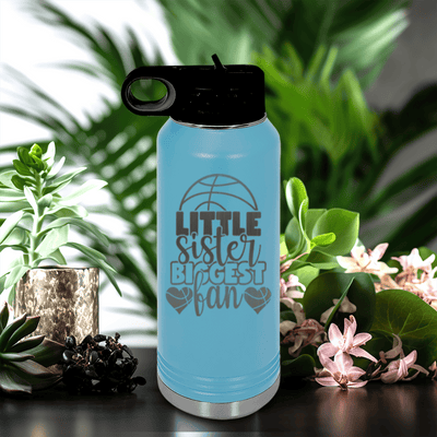 Light Blue Basketball Water Bottle With Sisters Sideline Support Design