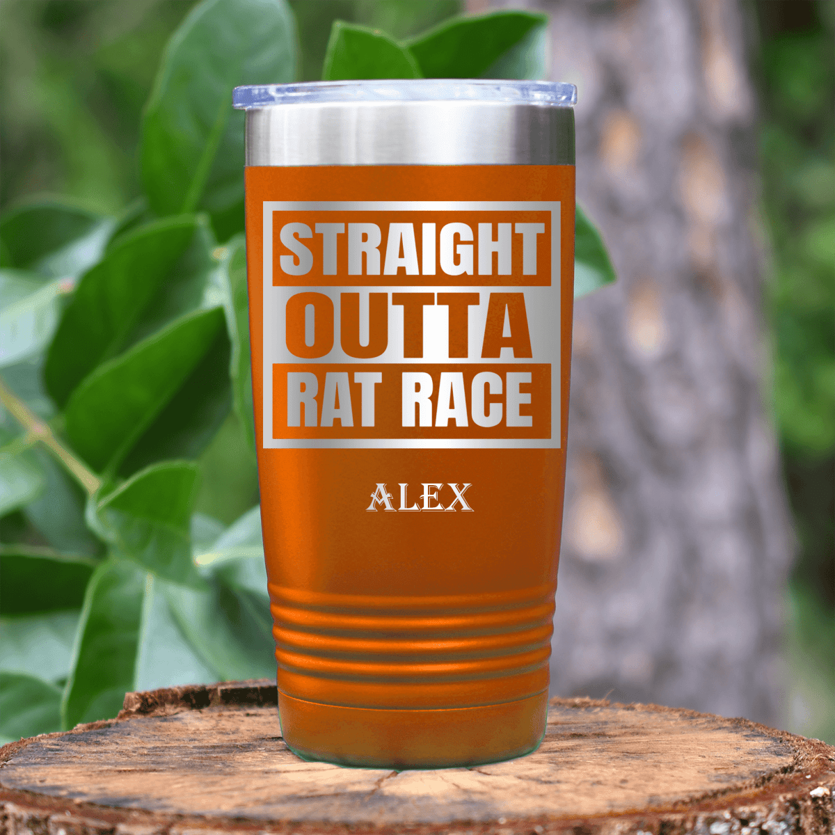 Orange Retirement Tumbler With Straight Outta Rat Race Design