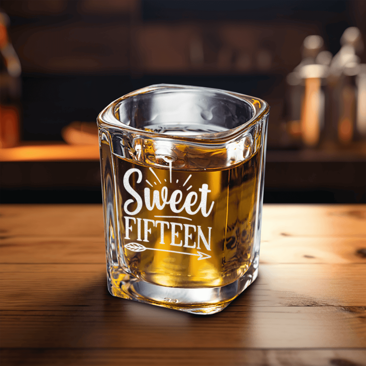Unique Personalized Sweet Fifteen Square Shotglass Customized Birthday Flasks Gifts for Men by Groovy Guy