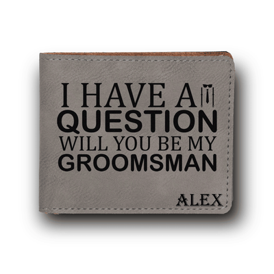 Grey Groomsman Bifold Leather Wallet With The Real Proposal Design