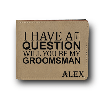 Tan Groomsman Bifold Leather Wallet With The Real Proposal Design