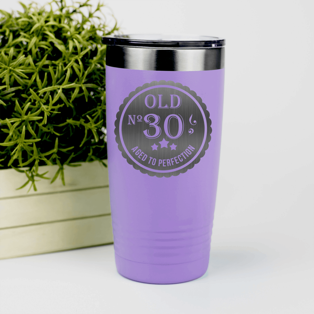 Light Purple Birthday Tumbler With Thirty Aged To Perfection Design