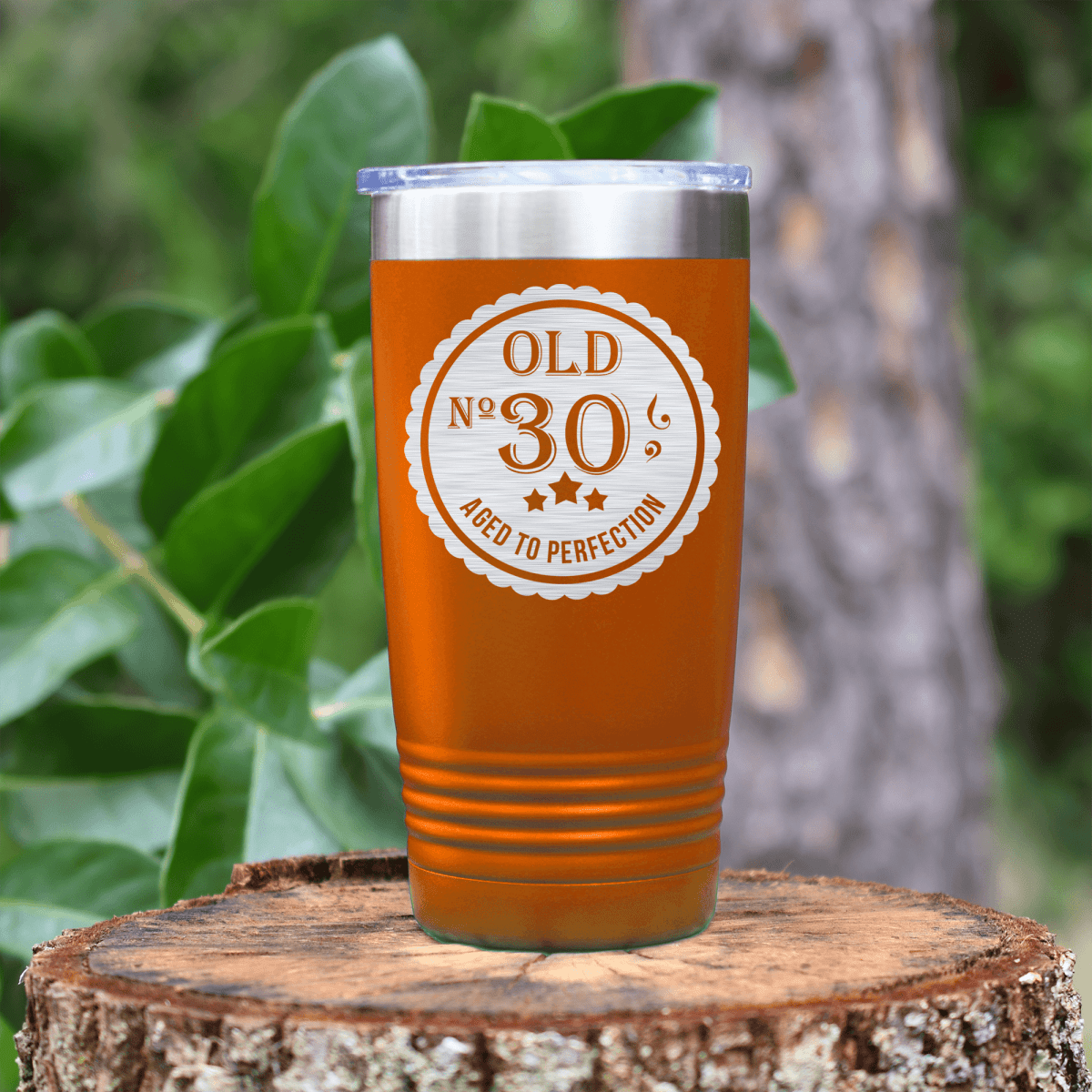 Orange Birthday Tumbler With Thirty Aged To Perfection Design