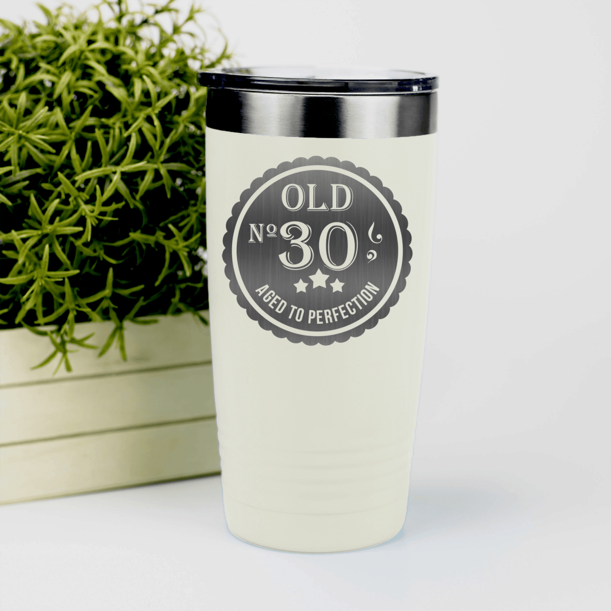 White Birthday Tumbler With Thirty Aged To Perfection Design