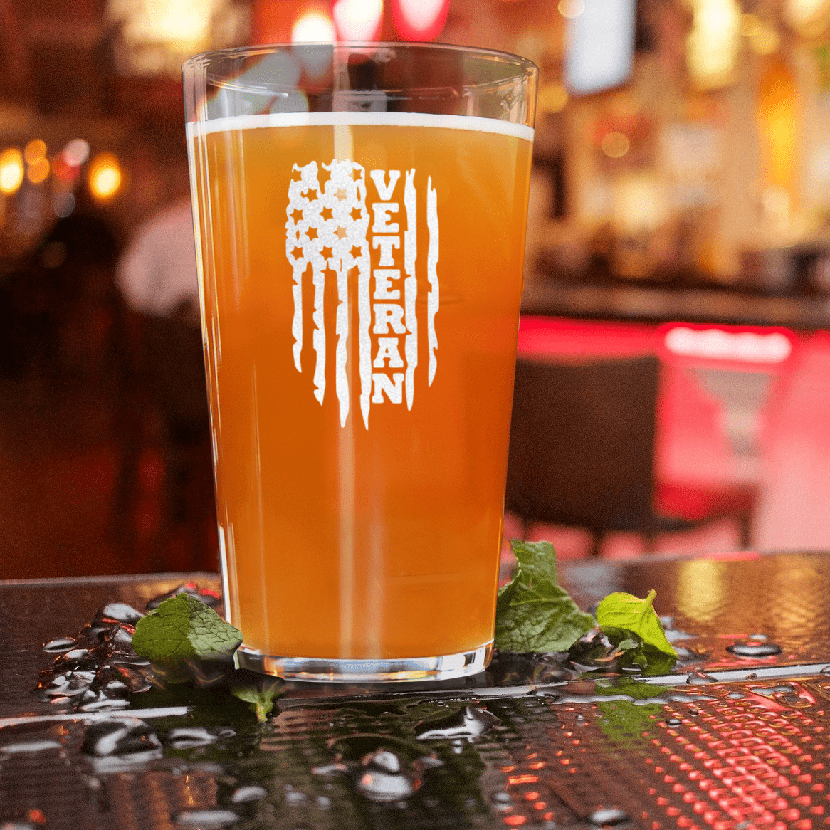 Unique Personalized Torn Flag Pint Glass Customized Military Retirement Pint Glasses Gifts for Men by Groovy Guy