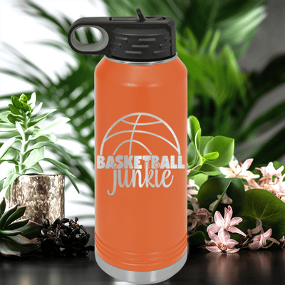 Orange Basketball Water Bottle With Total Basketball Fanatic Design