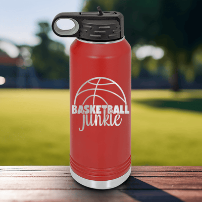 Red Basketball Water Bottle With Total Basketball Fanatic Design