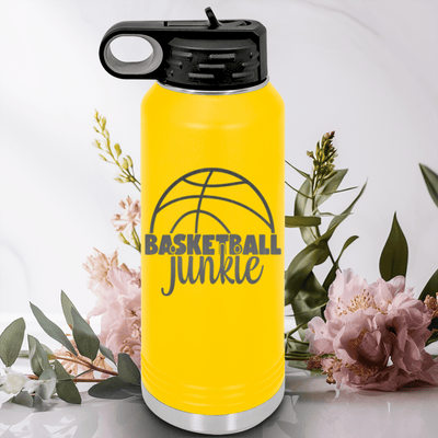 Yellow Basketball Water Bottle With Total Basketball Fanatic Design