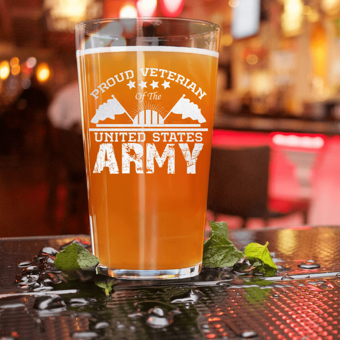 Unique Personalized US Army Veteran Pint Glass Customized Military Retirement Pint Glasses Gifts for Men by Groovy Guy