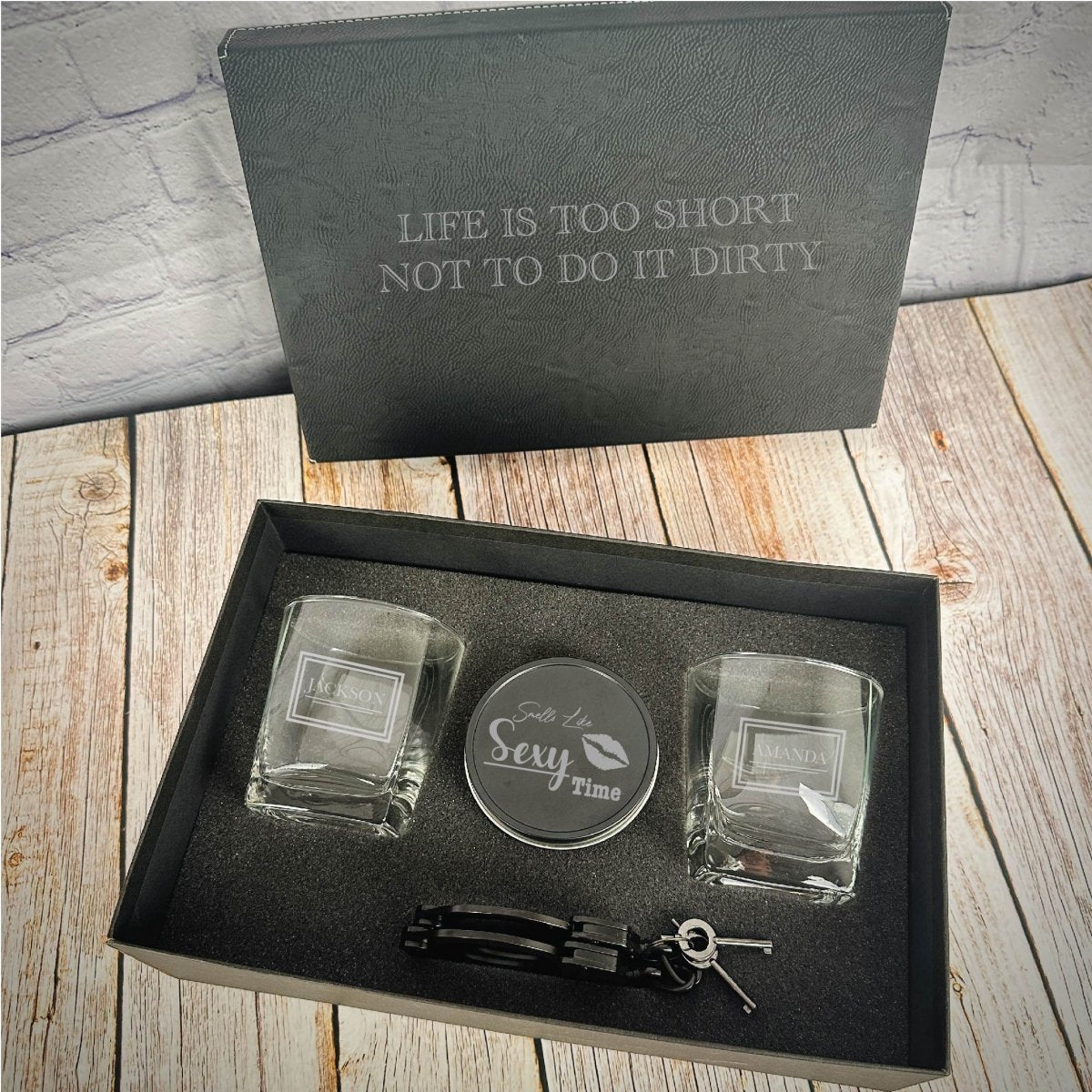 Unique Personalized Whiskey & Frisky Custom Gift Set Customized Valentines Gifts for Men by Groovy Guy