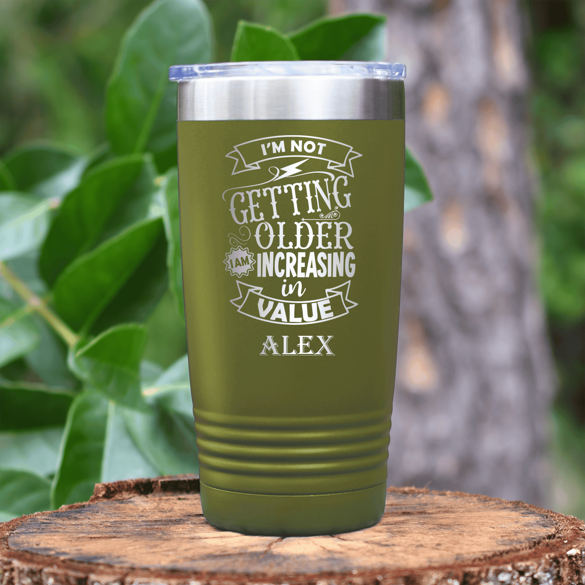 Military Green Funny Old Man Tumbler With Value Rising Design