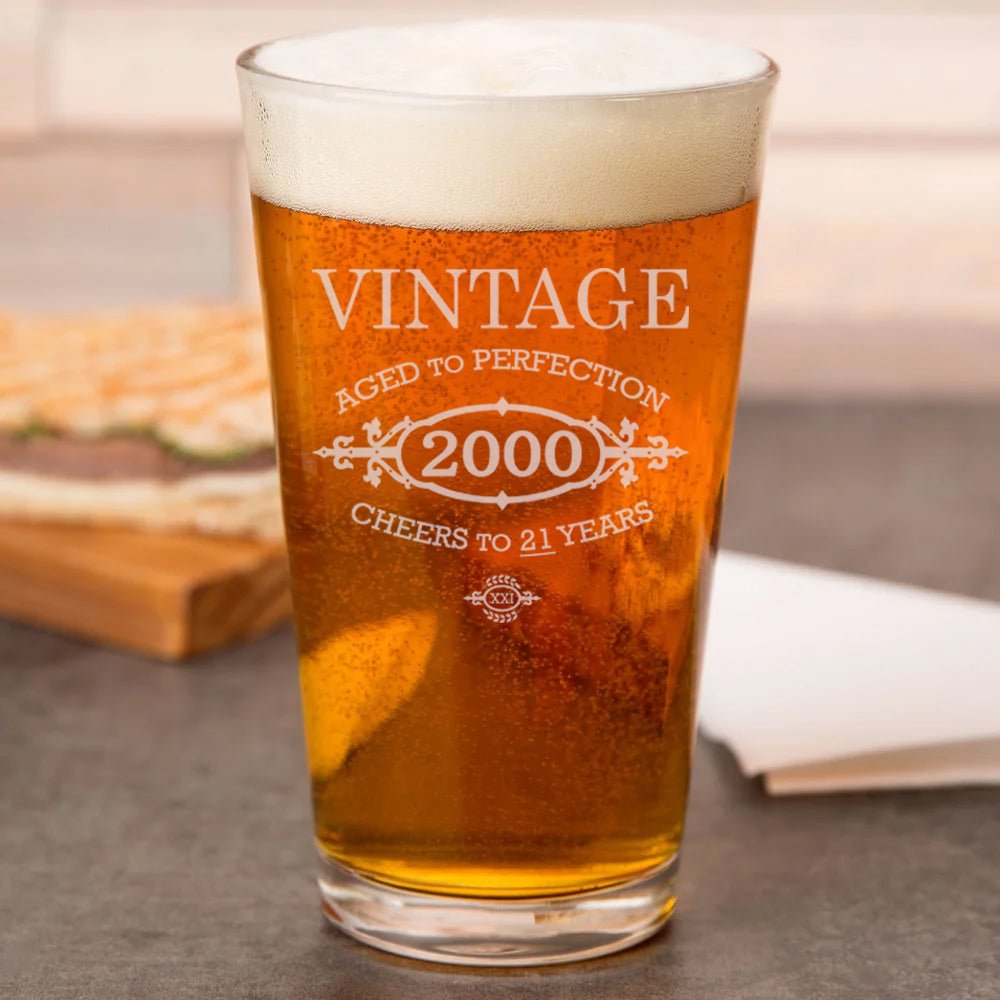 Unique Personalized Vintage Brew Beer Pint & Can Glasses | Personalized Birthday Glasses Customized Gifts for Men by Groovy Guy