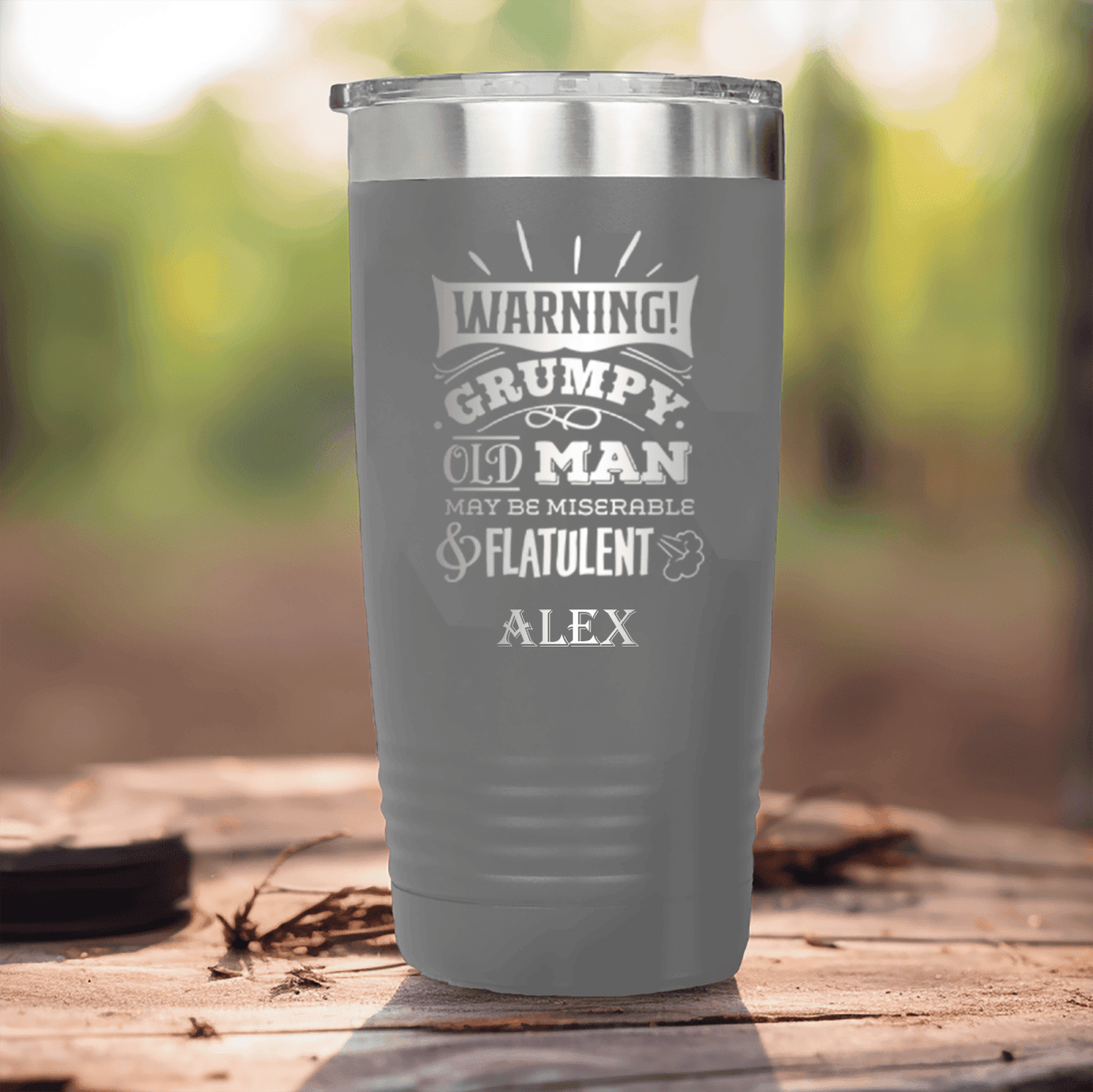 Grey Funny Old Man Tumbler With Warning Im Grumpy Design