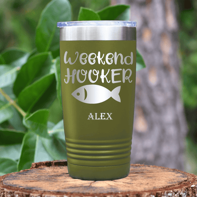 Military Green Fishing Tumbler With Weekend Hooker Design