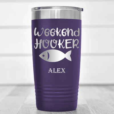 Purple Fishing Tumbler With Weekend Hooker Design