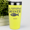 Yellow Fishing Tumbler With Weekend Hooker Design