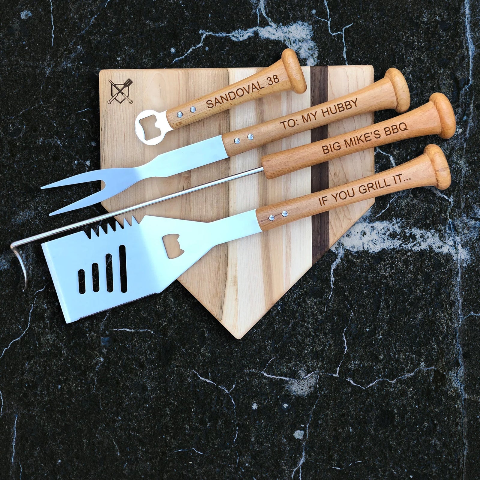 Unique Personalized 6 Tool Player Grill Tool Set Customized Grill Gifts for Men by Groovy Guy