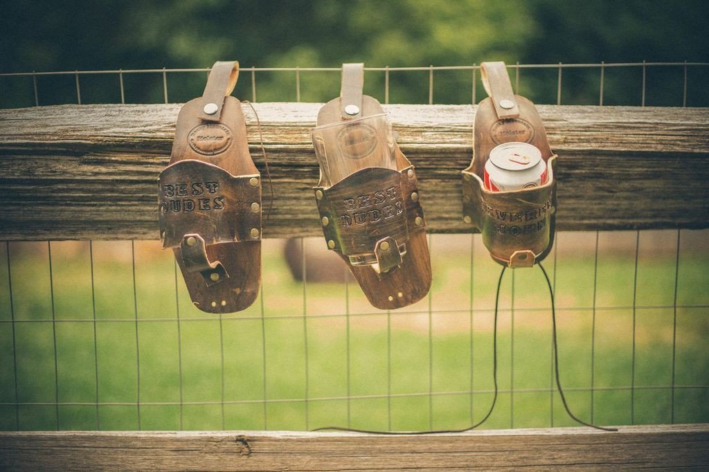 Engraved Leather Beer Holster.