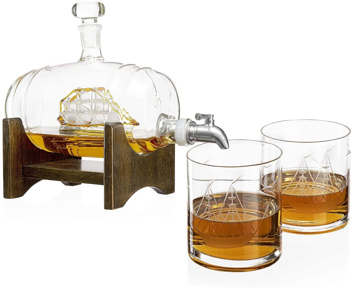 Unique Personalized Ship in a Barrel Decanter Set Customized Gifts for Men by Groovy Guy