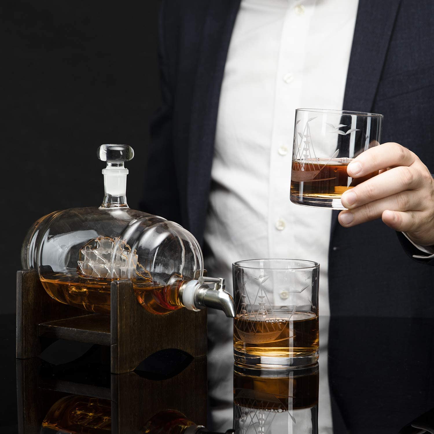 Unique Personalized Ship in a Barrel Decanter Set Customized Gifts for Men by Groovy Guy
