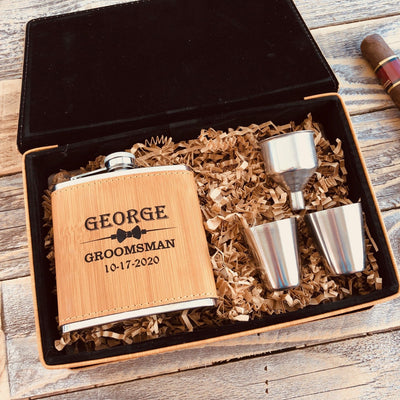 Engraved Groomsmen Shots and Flask Set
