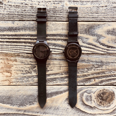 Engraved Wooden Watch with Leather Strap