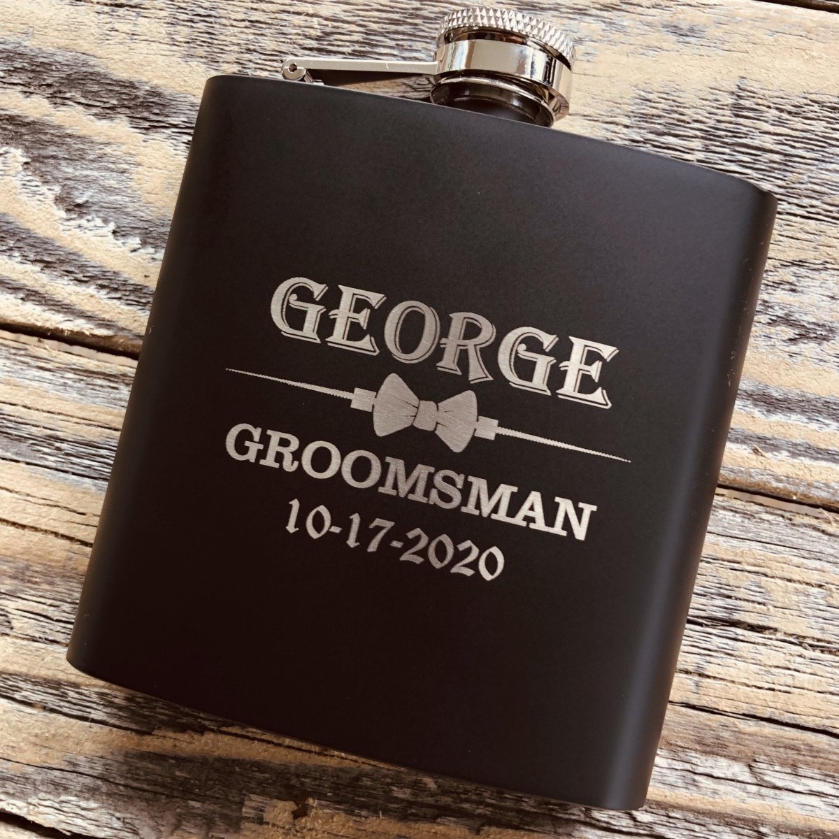 Matte Black Engraved Groomsmen Flask