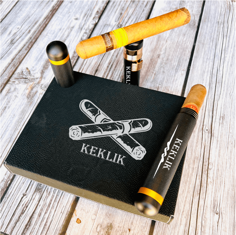 Unique Personalized Cigar Accessories Gift Set Customized Cigar Case Gifts for Men by Groovy Guy