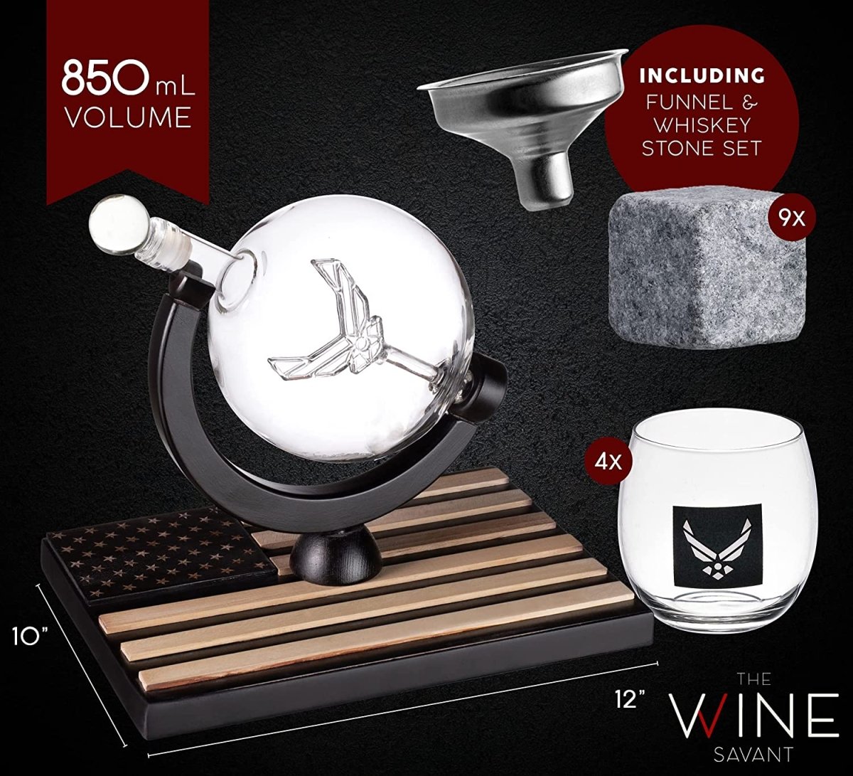 Unique Personalized Airforce Whiskey Decanter Set Customized Decanter Set Gifts for Men by Groovy Guy