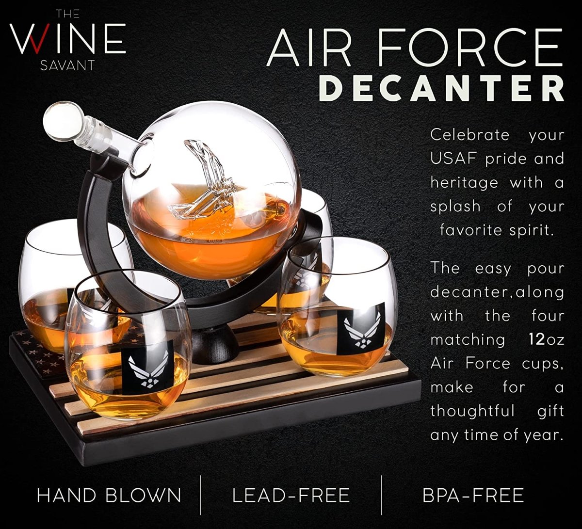 Unique Personalized Airforce Whiskey Decanter Set Customized Decanter Set Gifts for Men by Groovy Guy