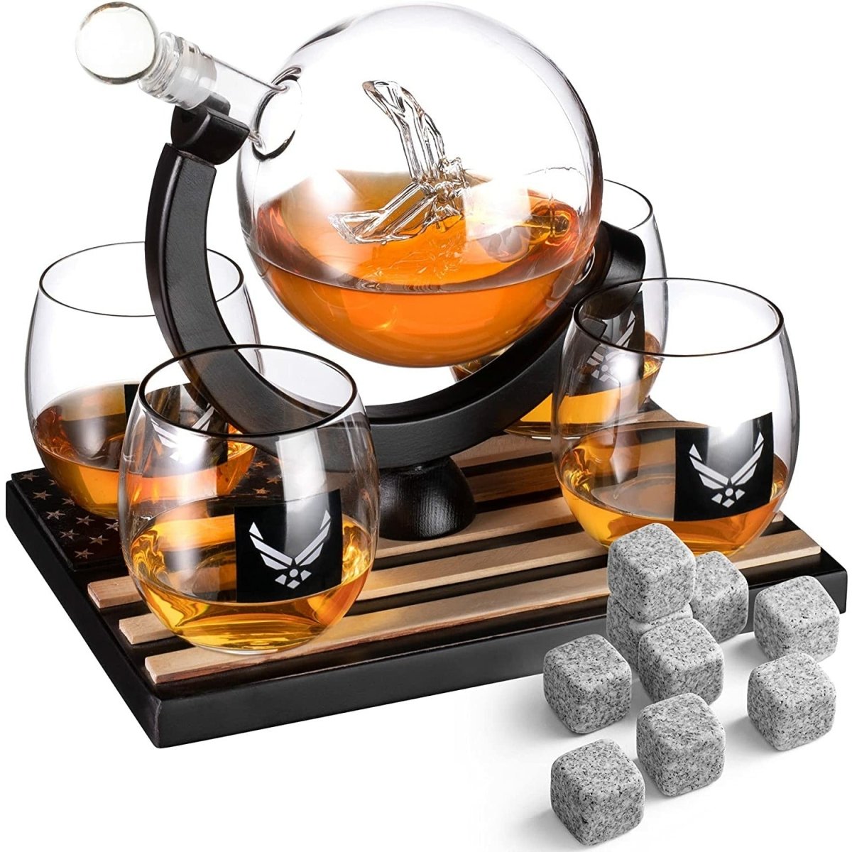 Unique Personalized Airforce Whiskey Decanter Set Customized Decanter Set Gifts for Men by Groovy Guy