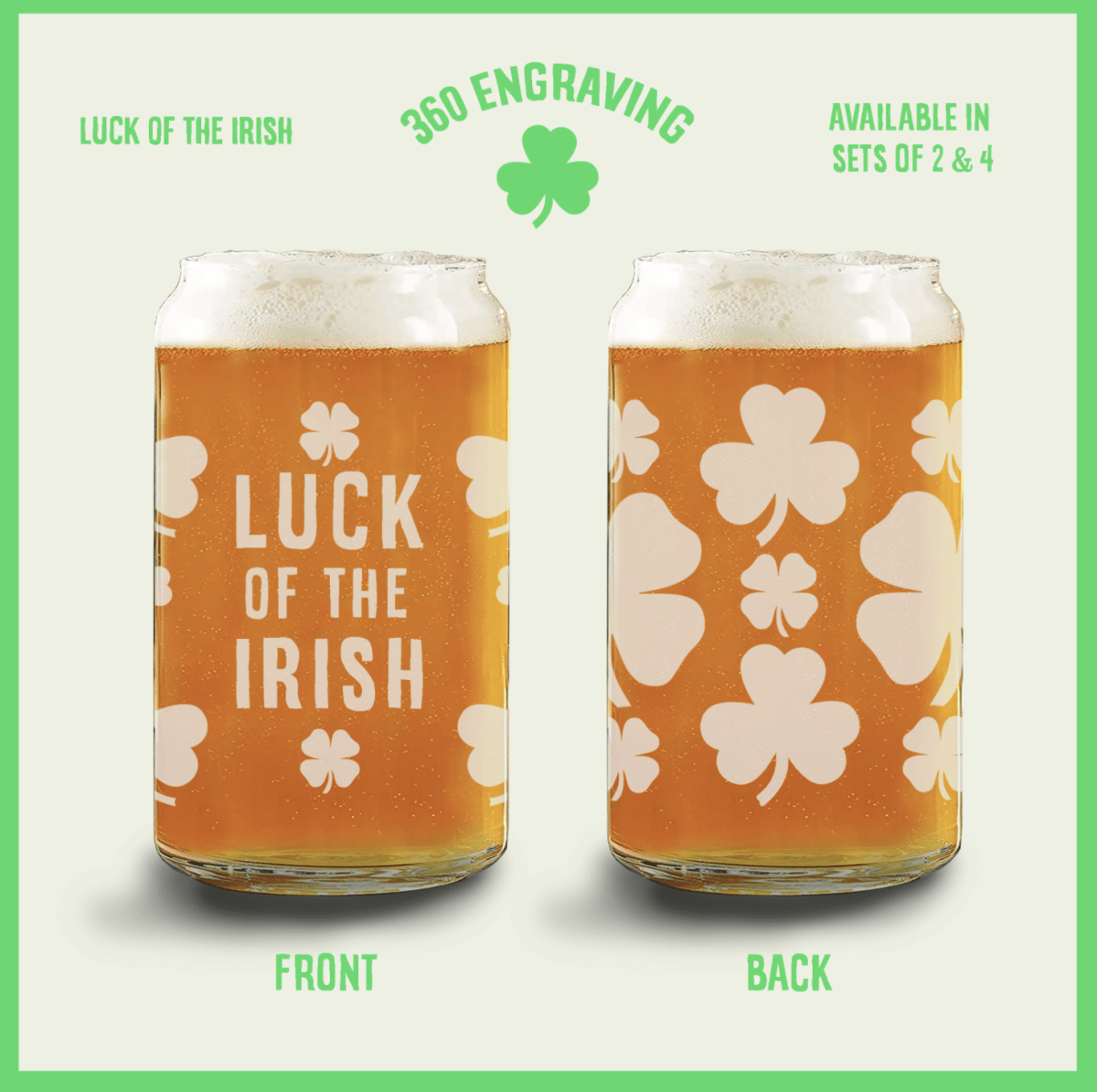 Unique Personalized Shamrock Beer Glass Customized Drinking Glass Gifts for Men by Groovy Guy