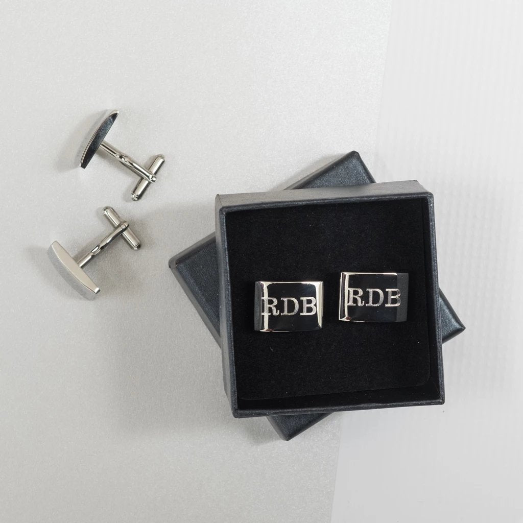 Monogrammed Rectangle Silver Cuff Links
