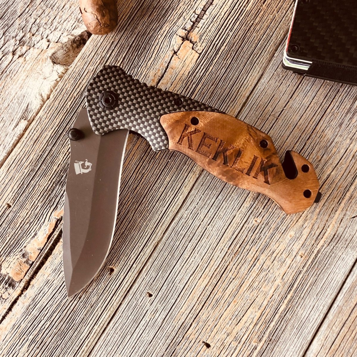 Personalized knife partially opened