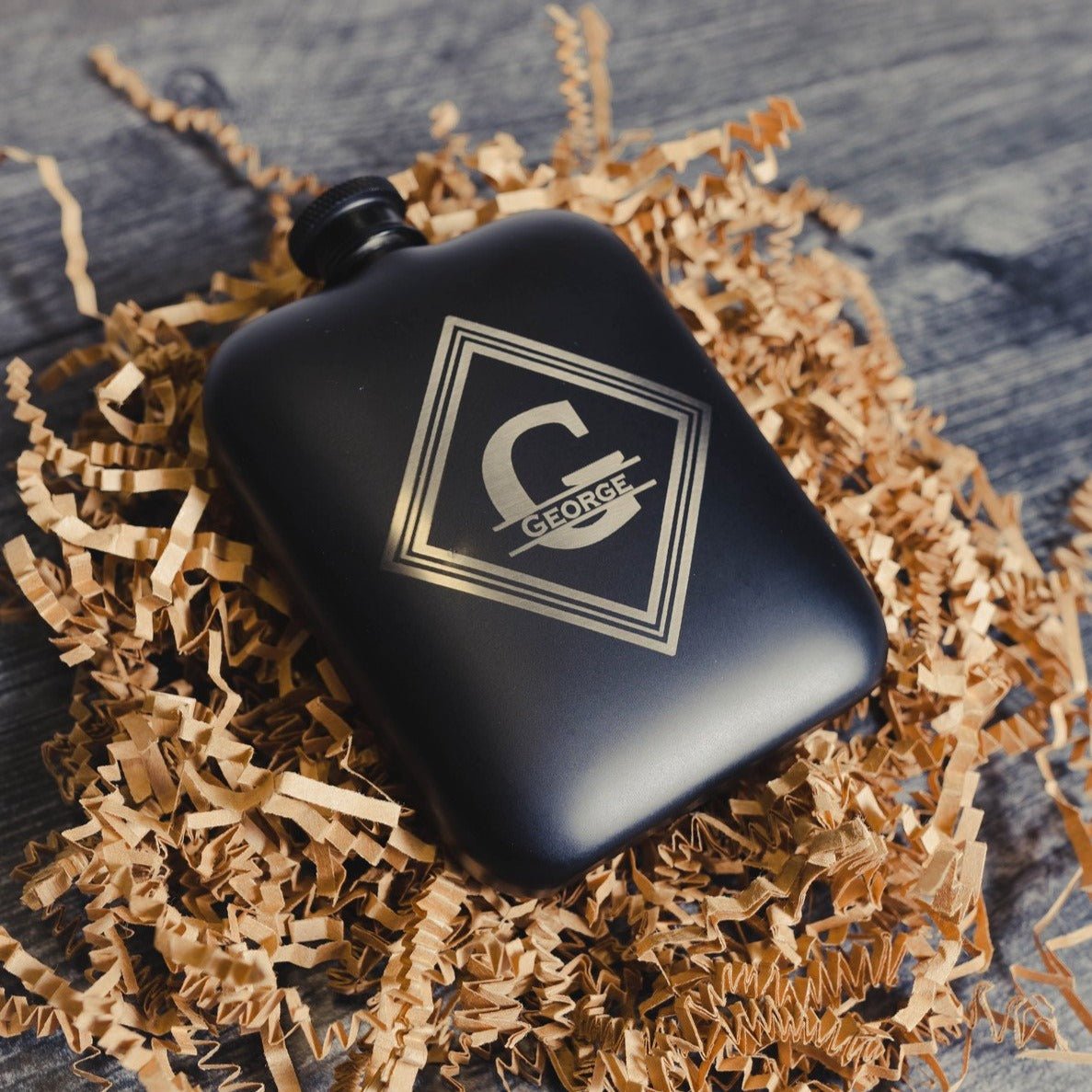Custom engraved flask with laser-etched initials, perfect gift for weddings, birthdays, or special events.