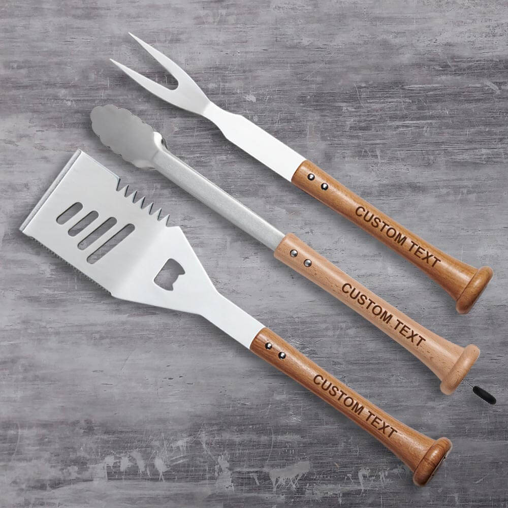 Unique Personalized Triple Play Grill Tool Set Customized Grill Gifts for Men by Groovy Guy